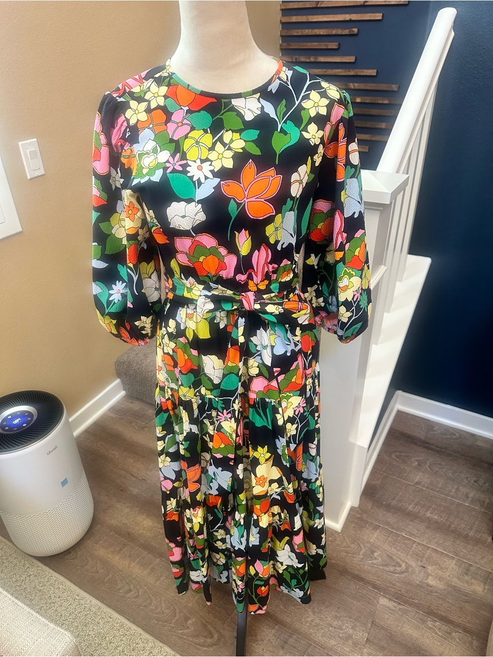 kate spade Black Floral Midi Dress with Multicolor Bloom